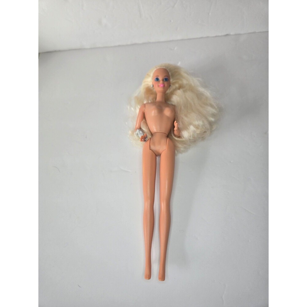 Vintage Barbie Doll Blonde Blue Eyes with Pink Hair Accessory and Silver Sleeve